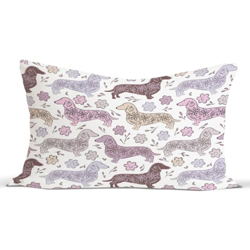 Dachshund Dog Throw Pillow Covers 12x20 Inch, Cottagecore Floral - color: Dog