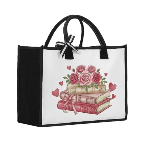 Book Tote Bag Christmas Librarian Bookish Gifts for Women Readers Book Lover - color: Rose Book