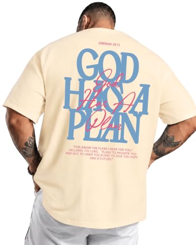 KUYIGO Men's Christian Faith Graphic T Shirt Scripture Crewneck Tee - color: Apricot, size: Large