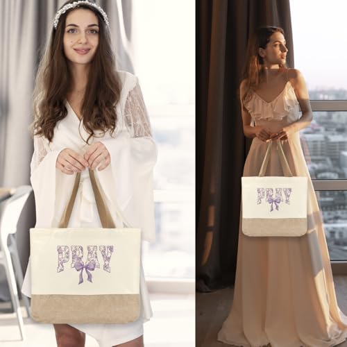 Tote Bag, Gifts for Women Friends Girlfriend Coworker Wife Mom Reusable Tote Bags Birthday Thank You Gift - color: Purple Pray