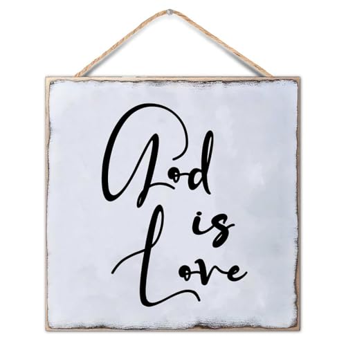 Bible Verse Sign God Is Love Wooden Quote Sign 12x12 Bible Verse Sign Inspirational Christian Gifts Religious Sign Rustic Wood Hanging Sign for Home Bedroom Living Room Wooden Poster - color: Wooden Color-style-3