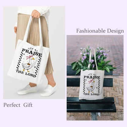 Chicimln Christian Goose Tote Bag, off to Praise the Lord Bible Verse Canvas Tote Bags - color: White 09