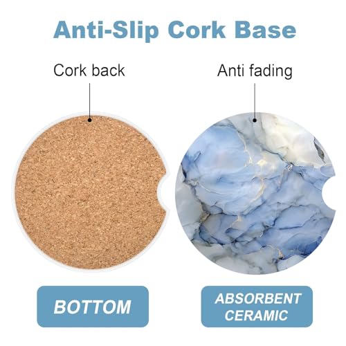 Ceramic Car Cup Holder Coasters Set of 2, 2.56 in Light Blue - color: Light Blue Marble