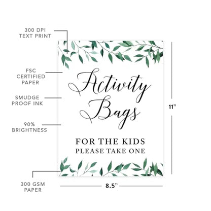 Andaz Press Wedding Party Signs, Natural Greenery Green Leaves, 8.5x11-inch, Activity Bags for the Kids Please Take One, 1-Pack - color: Activities Kids Bags