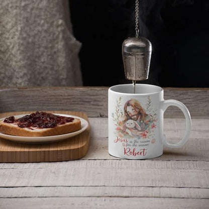 Customized Cup Featuring Jesus And Bunny Illustration, Christian Coffee Mug 11oz 15oz, Custom Name Religious Cup For Adults, Personalized Christian Ceramic Mug, Gift For Christian Holiday - color: XUA-324-1553-JESUS AND RABBIT MUG