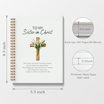 Poecinvi Sister in Christ Christian Notebook Journal for Women, Floral Cross Bible Verse Notebook, Faith Based Gift for Women Friend, Spiral Notebook 5.5x8.3 Inch - color: To My Sister in Christ