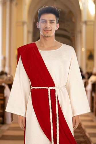 Men Christ Costume Adult Ancient Greek Robe Biblical Saint Cloak Scarf Rope - size: X-Large