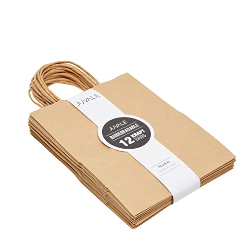 Juvale Brown Gift Bags with Handles - 12-Pack Large, Brown, 8 x 4.75 x 10 In, 120 GSM Paper - Paper Gift Bags Bulk for Party Favors & DIY Decorating & Branding - style: Large