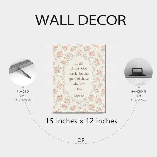 BEASTZHENG Romans Pink Rose Floral Canvas Wall Art Religious Home Accent - color: Romans 8：28
