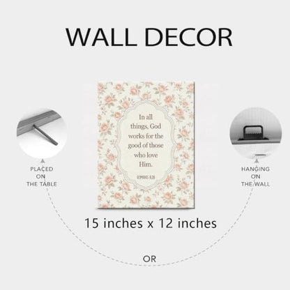 BEASTZHENG Romans Pink Rose Floral Canvas Wall Art Religious Home Accent - color: Romans 8：28