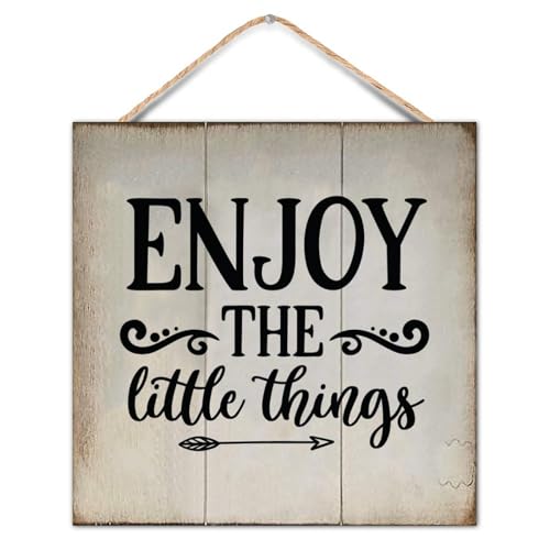 Bible Verse Sign Enjoy The Little Things Motivational Decor Signs 12x12in Farmhouse Style Wood Signs Home Wall Art Decor for Living Room Bedroom Farmhouse Office - color: Log color-style-1
