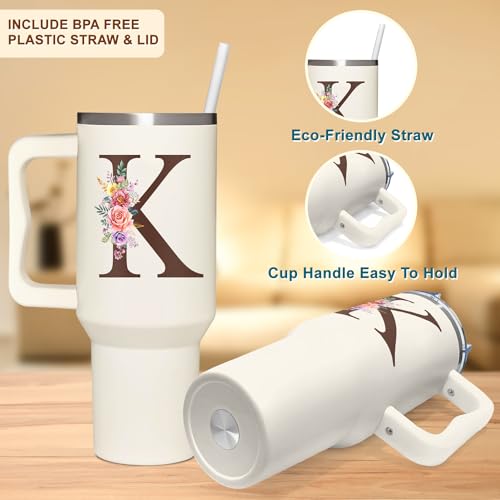 Personalized Gifts for Women, Customized Mother's Day, Birthday, Xmas Gift For Grandma, Mom, Wife, Friends, Sisters, Coworkers, Monogrammed Tumbler 40oz with Lid and Straw - color: K