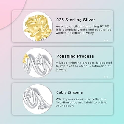 LUXILLA 925 Sterling Silver Charm Golden Family Tree Sparkling Cross Cute Dragon Charms Fits Bracelets Necklace Pendant Bead Jewelry Gift for Women Family Friends - color: Flower Dangle Charm