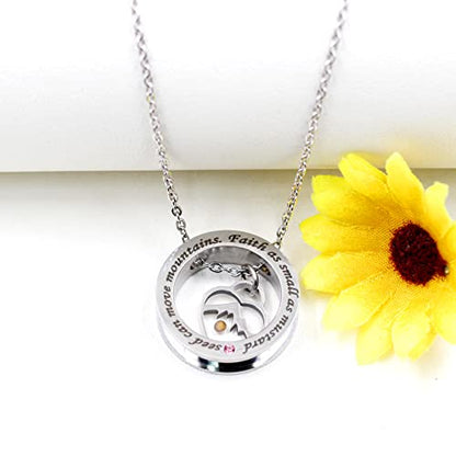 Uloveido Christian Circle Round Ring Necklace Engraved Faith As Small As A Mustard Seed Can Move Mountains Y958 - style: Pink CZ-heart mountain