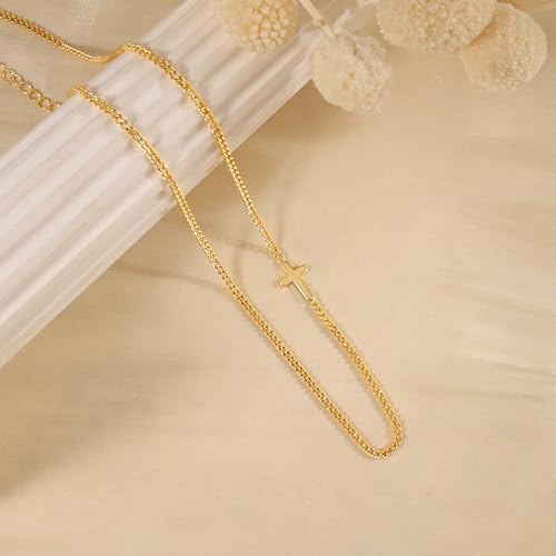 Cross Necklace for Women,Dainty 14k Gold Plated Pendant Necklaces - color: Gold-3