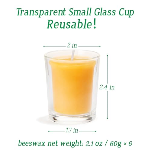6 Pack Clear Cup Filled Beewaxs 12-Hour Beeswax Prayers Candle,Long Burn,Burn Clean and Smokeless to Dreading Church Spa Diner Holidays Party - size: 6 Pack-12 Hour Burn