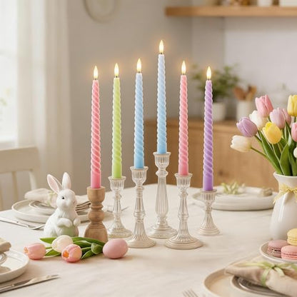 Whaline 8Pcs 10 Inch Easter Pastel Spiral Taper Candles Dripless Twisted Wax Candles Long Unscented Candle Sticks for Spring Home Party Dining Table Supplies - color: Easter