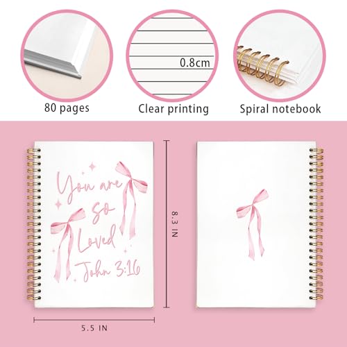 Pink Bow Christian Notebook Journal Gifts for Women Teen Girls - color: John 3:16