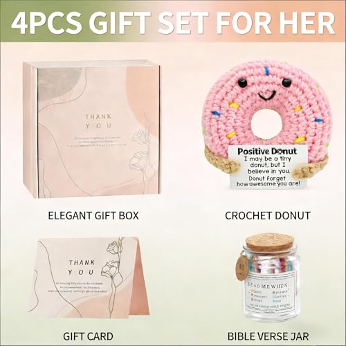 RainVibe Inspirational Bible Verse Jar with Crochet Donut Doll - 96 Prayer Cards for Mom, Women, Teens | Christian Home Decor & Spiritual Encouragement - style: Donut