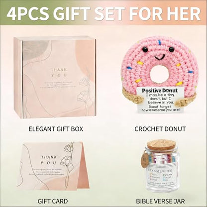 RainVibe Inspirational Bible Verse Jar with Crochet Donut Doll - 96 Prayer Cards for Mom, Women, Teens | Christian Home Decor & Spiritual Encouragement - style: Donut