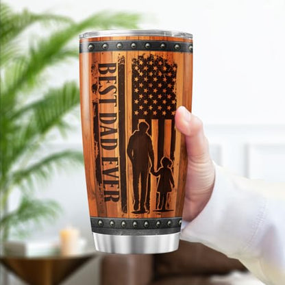 Best Dad Ever American Travel Mug, 20oz Stainless Steel Tumbler with Rustic Wood Design, Vacuum Insulated Gift Cup for Father, Ideal for Birthday, Christmas, Father's Day, Outdoor Use - color: Patriotic Dad