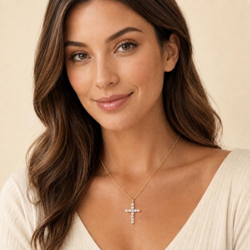Moissanite Cross Necklace for Women, 1.1CT, S925 Sterling Silver - color: Silver Tone