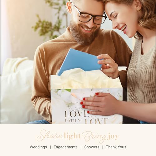 Christian Art Gifts Large Wedding Gift Bag with Tissue Paper - color: Love is Kind/White Rose, style: Large Landscape
