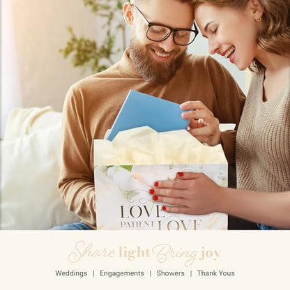 Christian Art Gifts Large Wedding Gift Bag with Tissue Paper - color: Love is Kind/White Rose, style: Large Landscape