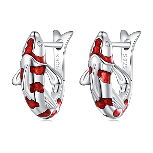 925 Sterling Silver Earrings Hypoallergenic Huggie Earring for Women - color: koi