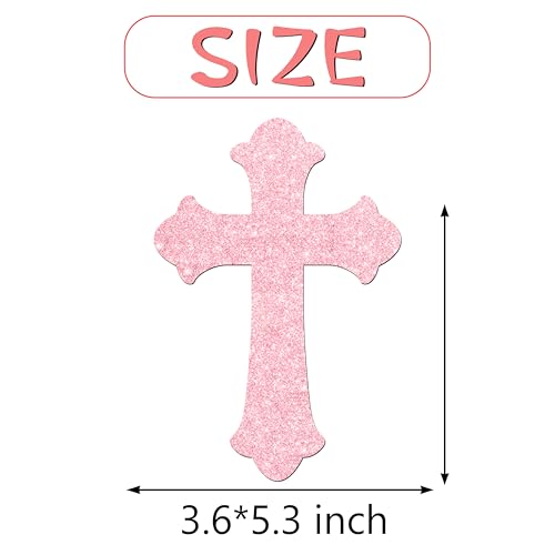 Cross Centerpiece Sticks 12Pcs LUCKYQUBE Pink Glitter Easter Cross God Bless Centerpieces for Table First Communion Baptism Decorations for Girls God Bless Theme Party Supplies