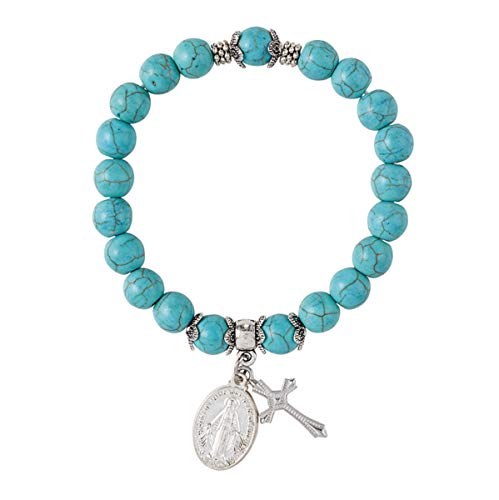 Religious Miraculous Medal Stretchable Bracelet with Cross Pendant, Pack of 4