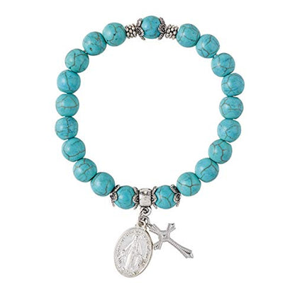 Religious Miraculous Medal Stretchable Bracelet with Cross Pendant, Pack of 4