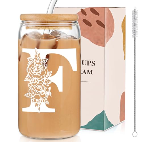 Christmas Gifts for Women: Initial Glass Cup as Office Graduation Memorial Holiday Personalized Gifts - for Mom Grandma Wife Girlfriend Sister Daughter Friend Christmas Gifts - F Aesthetic Cup - color: F