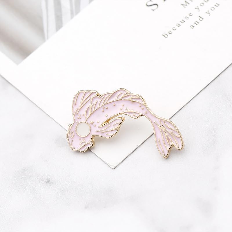 2Pcs coadipress Lovely Fish Brooch Enamel Lapel Brooches Pin Set Cute Cartoon Koi Fish Pins for DIY Backpacks Clothes Bags Jackets Hat Jewelry Accessories Gift - color: White Pink