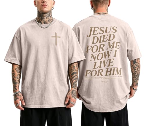 Christian Shirts for Men Jesus Oversized Vintage Workout Gym Graphic Top - color: Apricot, size: X-Large