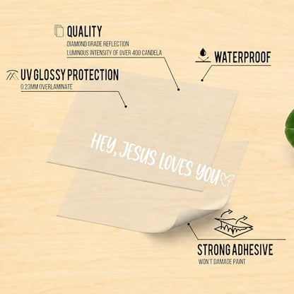 (2PCS) Hey Jesus Loves You Car Decal, Christian Vinyl Decal for Cars, Window, Truck, Laptop, Wall, Bumper, Vehicle, Waterproof Religious Decal - Christian Gifts for Men and Women - Size 8'' x 1''