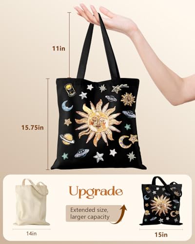 Miss Adola Canvas Tote Bag for Women with Zipper, Sun Planets - color: Sun Planets