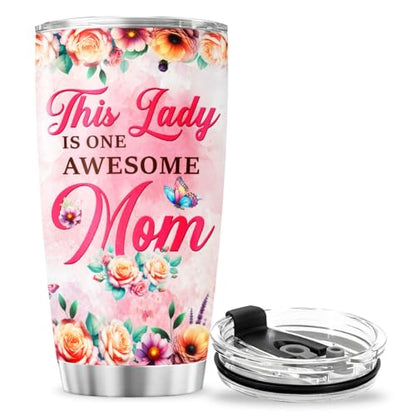 Lady Mom Butterfly, Mothers Funny Coffee Floral Day Flower Handle Tumblers Mama Cups Mother For Women Insulated, Tumbler 20 Oz With Lid And Straw, Mom Gifts - color: Mom