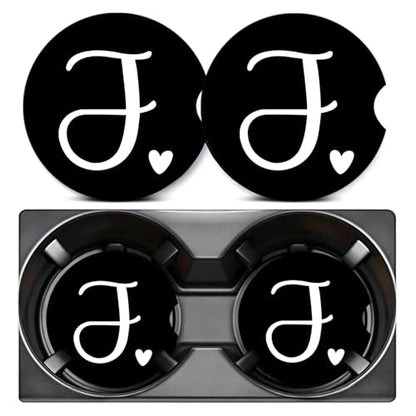 2PCS Initial J Car Cup Holder Coasters Neoprene Universal 2.75" - color: Initial J