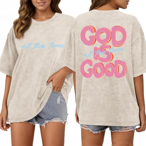Christian Shirts for Women God is Good All The Time Graphic Shirt Faith Religious Tees Inspirational Bible Verse Top - color: Apricot, size: XX-Large