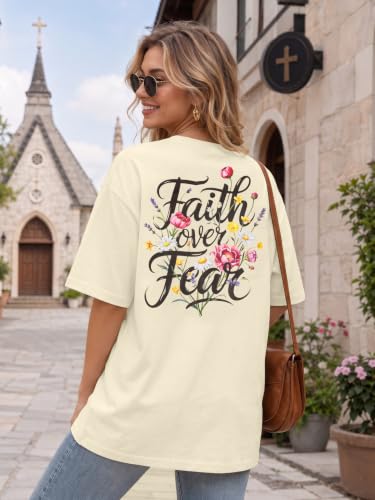 Christian Shirts Women Oversized Jesus God T Shirts Bible Verse Tees Tops - color: Apricot, size: Small