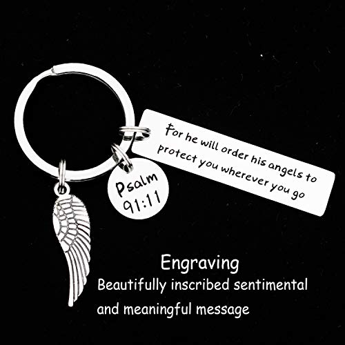 Kivosliviz Bible Verse Keychain for He Will Order His Angels to Protect You Scripture Keychain Religious Gifts - color: He Will Order His Angels