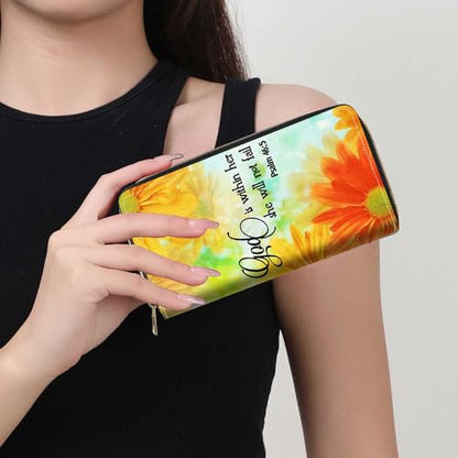 Daisy Floral Quote Bible Verses Psalm 46:5 Print Wallet for Women Large Capacity Wallet Credit Card Holder PU Leather Zipper Clutch Purse Phone Wallet - color: Daisy Floral Quote Bible Verses Psalm 46:5