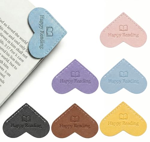 Leather Heart Bookmarks for Women - 6 Pcs Happy Reading Embossed Corner Page Bookmarks, Cute Book Marks Gift for Book Reading Lovers Teachers Students, for School Office Home Supplies - color: Heart-happy Reading