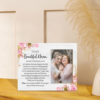 JioJio Chan Mother of The Bride Gift Picture Frame, To My Mother on My Wedding Day Photo Frame 4x6, Bridal Shower, Wedding Gifts for Mom - color: white