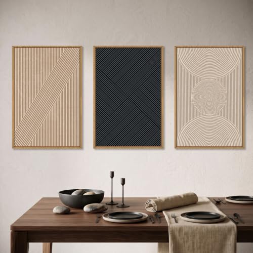 Large Neutral Abstract Boho Beige Framed Wall Art -16"x24"x3 - color: Neutral Abstract Wall Art, size: 16"L x 24"W