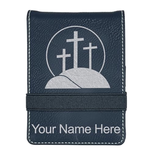 LaserGram Mini Padfolio with Notepad and Pen, Calvary Cross, Personalized Engraving Included (Black with Silver) - color: Black With Silver