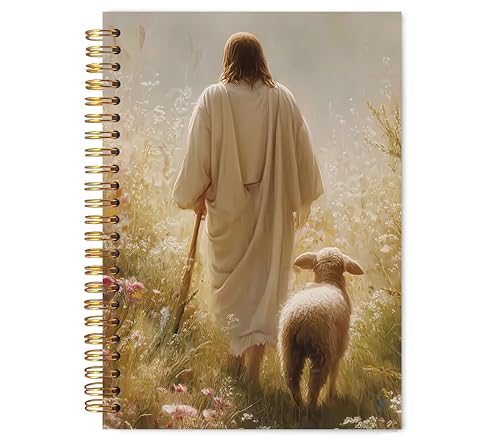 Christian Jesus and Lamb Notebook for Work Note Taking, Jesus Leaves The 99 Sheep Bible Journal for Women, Christian Scripture Hardcover Spiral Notebooks, 5.5x8.3 in - color: multicolour-Christian-2