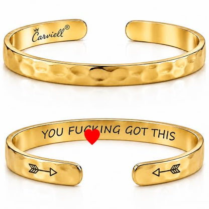 Carviell Bracelets for Women – 100+ Meaningful Engraved Messages – Solid 316L Surgical Stainless Steel Cuff Bracelet – Gift Ready - color: BADASS Gift - You F***king Got This
