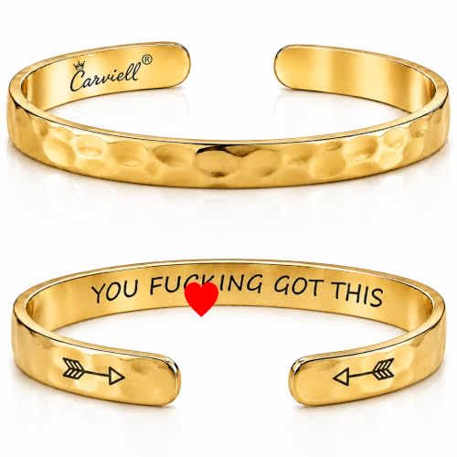 Carviell Bracelets for Women – 100+ Meaningful Engraved Messages – Solid 316L Surgical Stainless Steel Cuff Bracelet – Gift Ready - color: BADASS Gift - You F***king Got This